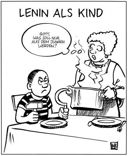 Cartoon: Lenin als Kind (medium) by Harm Bengen tagged lenin,kind,udssr,sovjet,sovjetunion,rote armee,kreml,revolution,kommunismus,geschichte,marxismus,hammer,sichel,kochen,essen,entwicklung,erziehung,bedenken,oktoberrevolution,umsturz,zarentmachtung,zar,arbeiterstaat,karl marx,diktatur,leninismus,ostblock,sozialismus,sozialistische planwirtschaft,kalter krieg,klassenlose gesellschaft,linksradikal,linksradikalismus,ostblockstaat,rote flut,sozialfaschismus,rote,armee,karl,marx,sozialistische,planwirtschaft,kalter,krieg,klassenlose,gesellschaft,flut