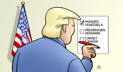 Cartoon: Maduro-Kidnapping (medium) by Harm Bengen tagged maduro,venezuela,kidnapping,entführung,frederiksen,denmark,carney,canada,liste,stift,trump,usa,angriff,harm,bengen,cartoon,karikatur,maduro,venezuela,kidnapping,entführung,frederiksen,denmark,carney,canada,liste,stift,trump,usa,angriff,harm,bengen,cartoon,karikatur