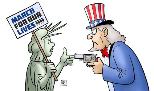 Cartoon: March For Our Lives (medium) by Harm Bengen tagged march,for,our,lives,usa,waffenrecht,schusswaffen,schulmassaker,demonstrationen,freiheitsstatue,uncle,sam,haus,bengen,cartoon,karikatur,march,for,our,lives,usa,waffenrecht,schusswaffen,schulmassaker,demonstrationen,freiheitsstatue,uncle,sam,haus,bengen,cartoon,karikatur