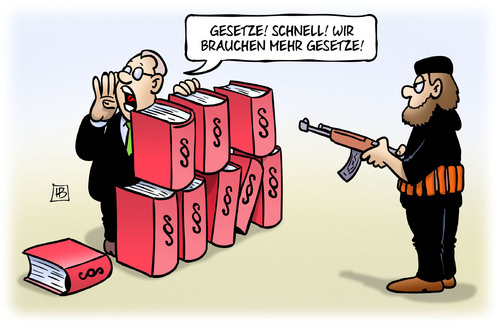 Cartoon: Mehr Gesetze (medium) by Harm Bengen tagged gesetze,islamismus,terror,bedrohung,absagen,fussball,grossveranstaltungen,laenderspiel,hannover,krieg,is,terrorismus,paris,frankreich,harm,bengen,cartoon,karikatur,gesetze,islamismus,terror,bedrohung,absagen,fussball,grossveranstaltungen,laenderspiel,hannover,krieg,is,terrorismus,paris,frankreich,harm,bengen,cartoon,karikatur