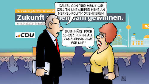 Cartoon: Mehr Merkel-Politik (medium) by Harm Bengen tagged daniel,günther,merkel,politik,scholz,ideale,kanzlerkandidat,cdu,parteitag,kurs,harm,bengen,cartoon,karikatur,daniel,günther,merkel,politik,scholz,ideale,kanzlerkandidat,cdu,parteitag,kurs,harm,bengen,cartoon,karikatur
