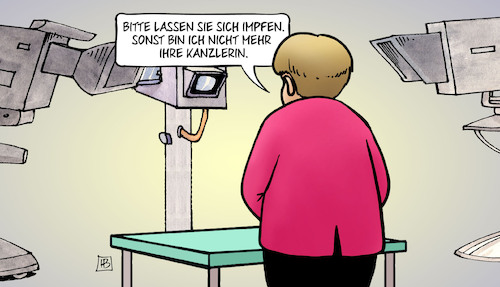 Cartoon: Merkel-Appell (medium) by Harm Bengen tagged merkel,appell,podcast,impfen,kanzlerin,studio,corona,harm,bengen,cartoon,karikatur,merkel,appell,podcast,impfen,kanzlerin,studio,corona,harm,bengen,cartoon,karikatur
