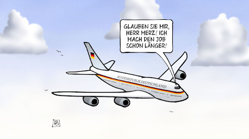 Cartoon: Merz fliegt (medium) by Harm Bengen tagged bundeskanzler,merz,job,pilot,regierungsflieger,flugzeug,harm,bengen,cartoon,karikatur,bundeskanzler,merz,job,pilot,regierungsflieger,flugzeug,harm,bengen,cartoon,karikatur