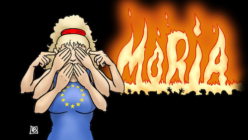 Cartoon: Moria-Brand (medium) by Harm Bengen tagged moria,brand,fire,flüchtlingslager,refugees,europe,europa,eu,blind,affen,apes,harm,bengen,cartoon,karikatur,moria,brand,fire,flüchtlingslager,refugees,europe,europa,eu,blind,affen,apes,harm,bengen,cartoon,karikatur