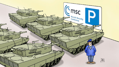 Cartoon: MSC-Parkplatz (medium) by Harm Bengen tagged msc,münchner,sicherheitskonferenz,parkplatz,parkplätze,panzer,frieden,krieg,ukraine,russland,harm,bengen,cartoon,karikatur,msc,münchner,sicherheitskonferenz,parkplatz,parkplätze,panzer,frieden,krieg,ukraine,russland,harm,bengen,cartoon,karikatur