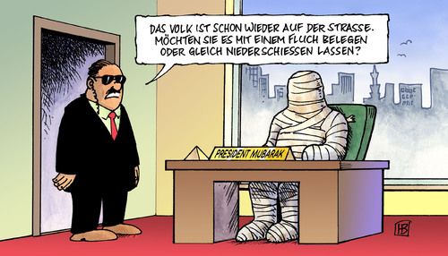 Cartoon: Mubarak (medium) by Harm Bengen tagged mubarak,ägypten,president,präsident,tunesien,aufstand,erhebung,widerstand,demonstrationen,polizei,schießen,tod,tot,demokratie,mumie,fluch,mubarak,ägypten,präsident,tunesien,aufstand,demonstrationen,demokratie,mumie,fluch,tunis,nordafrika,revolte,revolution