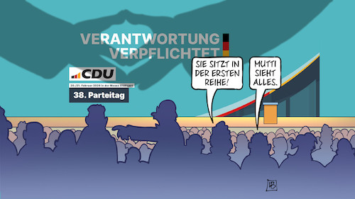 Cartoon: Mutti beim Parteitag (medium) by Harm Bengen tagged erste,reihe,mutti,cdu,parteitag,schatten,raute,harm,bengen,cartoon,karikatur,erste,reihe,mutti,cdu,parteitag,schatten,raute,harm,bengen,cartoon,karikatur