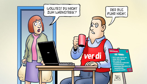 Cartoon: Nahverkehrsstreiks (medium) by Harm Bengen tagged nahverkehrsstreiks,warnstreik,bus,verdi,tarifrunde,öffentlicher,dienst,laptop,computer,harm,bengen,cartoon,karikatur,nahverkehrsstreiks,warnstreik,bus,verdi,tarifrunde,öffentlicher,dienst,laptop,computer,harm,bengen,cartoon,karikatur