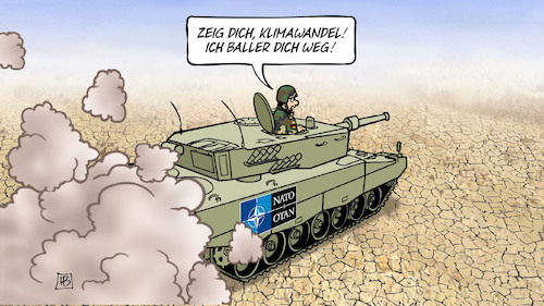 Cartoon: NATO vs. Klimawandel (medium) by Harm Bengen tagged klimawandel,panzer,co2,nato,gipfel,madrid,krieg,ukraine,russland,harm,bengen,cartoon,karikatur,klimawandel,panzer,co2,nato,gipfel,madrid,krieg,ukraine,russland,harm,bengen,cartoon,karikatur