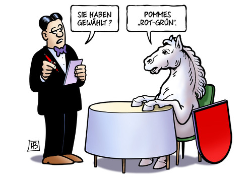 Cartoon: Niedersachsenwahl RotGrün (medium) by Harm Bengen tagged niedersachsenwahl,niedersachsen,wahl,landtagswahl,pferd,wappen,kellner,ober,lokal,essen,pommes,rot,grün,gelb,schwarz,cdu,fdp,spd,grüne,linke,harm,bengen,cartoon,karikatur,niedersachsenwahl,niedersachsen,wahl,landtagswahl,pferd,wappen,kellner,ober,lokal,essen,pommes,rot,grün,gelb,schwarz,cdu,fdp,spd,grüne,linke,harm,bengen,cartoon,karikatur