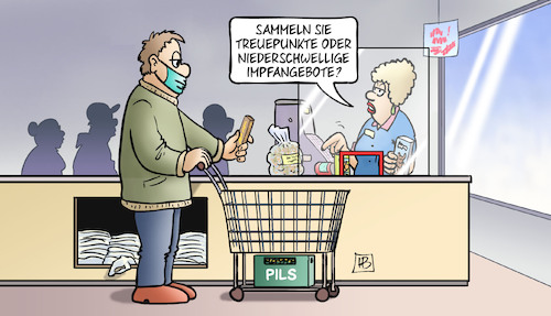 Cartoon: Niederschwellige Impfangebote (medium) by Harm Bengen tagged supermarkt,kasse,treuepunkte,niederschwellige,impfangebote,corona,impfen,kunde,kassiererin,harm,bengen,cartoon,karikatur,supermarkt,kasse,treuepunkte,niederschwellige,impfangebote,corona,impfen,kunde,kassiererin,harm,bengen,cartoon,karikatur