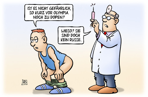 Cartoon: Olympia-Doping (medium) by Harm Bengen tagged olympia,doping,dopen,rio,olympiade,arzt,spritze,sport,russe,russland,sperre,harm,bengen,cartoon,karikatur,olympia,doping,dopen,rio,olympiade,arzt,spritze,sport,russe,russland,sperre,harm,bengen,cartoon,karikatur