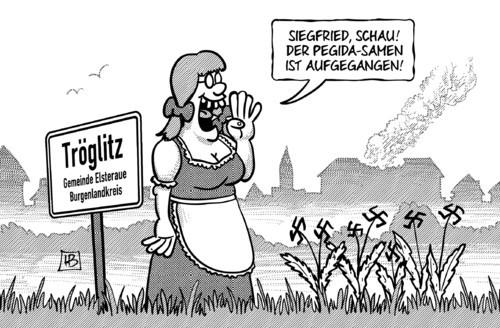 Cartoon: Pegida-Samen (medium) by Harm Bengen tagged pegida,samen,tröglitz,nazis,hakenkreuze,brandanschlag,flüchtlinge,asyl,harm,bengen,cartoon,karikatur