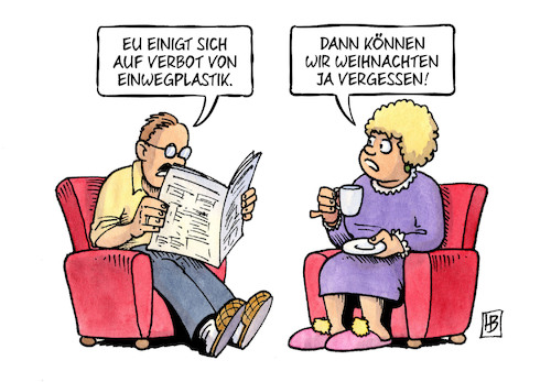 Cartoon: Plastikverbot (medium) by Harm Bengen tagged eu,europa,verbot,einwegplastik,weihnachten,müll,harm,bengen,cartoon,karikatur,eu,europa,verbot,einwegplastik,weihnachten,müll,harm,bengen,cartoon,karikatur