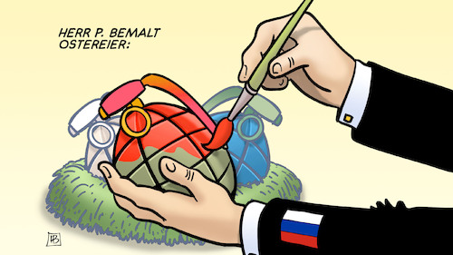 Cartoon: Putin-Ostern (medium) by Harm Bengen tagged bemalen,handgranaten,ostereier,ostern,putin,russland,ukraine,krieg,harm,bengen,cartoon,karikatur,bemalen,handgranaten,ostereier,ostern,putin,russland,ukraine,krieg,harm,bengen,cartoon,karikatur