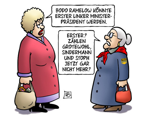 Cartoon: Ramelow (medium) by Harm Bengen tagged bodo,ramelow,linker,linke,partei,ministerpräsident,thüringen,ddr,erster,grotewohl,sindermann,stoph,fdj,harm,bengen,cartoon,karikatur,bodo,ramelow,linker,linke,partei,ministerpräsident,thüringen,ddr,erster,grotewohl,sindermann,stoph,fdj,harm,bengen,cartoon,karikatur