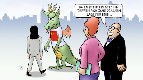 Cartoon: Reiche und Drachen (medium) by Harm Bengen tagged witz,zwei,drachen,china,chinesen,wirtschaftsministerin,reiche,besuch,reise,harm,bengen,cartoon,karikatur,witz,zwei,drachen,china,chinesen,wirtschaftsministerin,reiche,besuch,reise,harm,bengen,cartoon,karikatur