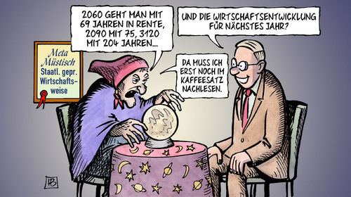 Cartoon: Rente mit 69 (medium) by Harm Bengen tagged rente,69,arbeit,verlängerung,rentenalter,wirtschaft,wirtschaftsweise,wahrsagerin,kaffeesatz,kristallkugel,rente,69,arbeit,verlängerung,rentenalter,wirtschaft,wirtschaftsweise,wahrsagerin,kaffeesatz,kristallkugel,job rentner,senioren,job,rentner