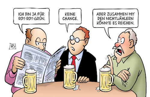 Cartoon: Rot-Rot-Grün-Plus (medium) by Harm Bengen tagged rot,grün,plus,koalition,nichtwähler,stammtisch,harm,bengen,cartoon,karikatur,rot,grün,plus,koalition,nichtwähler,stammtisch,harm,bengen,cartoon,karikatur