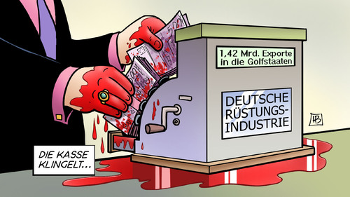 Cartoon: Rüstungs-Kasse (medium) by Harm Bengen tagged kasse,geld,blut,golfstaaten,waffen,saudiarabien,saudi,arabien,rüstungsexporte,waffenexporte,deutschland,panzer,gewehre,patrouillenboote,harm,bengen,cartoon,karikatur,kasse,geld,blut,golfstaaten,waffen,saudiarabien,saudi,arabien,rüstungsexporte,waffenexporte,deutschland,panzer,gewehre,patrouillenboote,harm,bengen,cartoon,karikatur