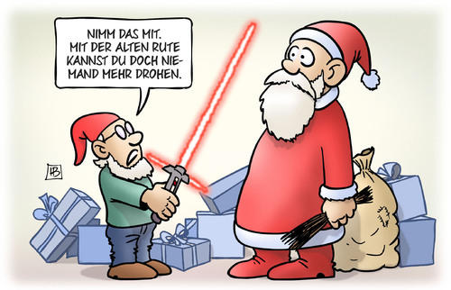 Cartoon: Ruten-Ersatz (medium) by Harm Bengen tagged rute,drohen,ersatz,weihnachtsmann,wichtel,geschenke,lichtschwert,star,wars,starwars,film,macht,harm,bengen,cartoon,karikatur,rute,drohen,ersatz,weihnachtsmann,wichtel,geschenke,lichtschwert,star,wars,starwars,film,macht,harm,bengen,cartoon,karikatur