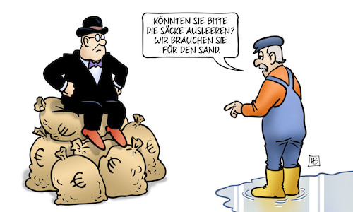 Cartoon: Sandsackmangel (medium) by Harm Bengen tagged sandsackmangel,säcke,ausleeren,geldsäcke,kapitalist,arbeiter,regen,dauerregen,hochwasser,harm,bengen,cartoon,karikatur,sandsackmangel,säcke,ausleeren,geldsäcke,kapitalist,arbeiter,regen,dauerregen,hochwasser,harm,bengen,cartoon,karikatur