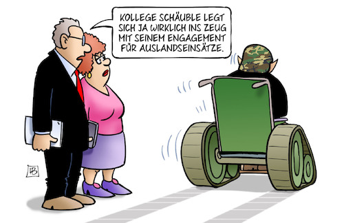 Cartoon: Schäubles Auslandseinsätze (medium) by Harm Bengen tagged schäuble,auslandseinsätze,engagement,bundeswehr,panzer,rollstuhl,harm,bengen,cartoon,karikatur,schäuble,auslandseinsätze,engagement,bundeswehr,panzer,rollstuhl,harm,bengen,cartoon,karikatur