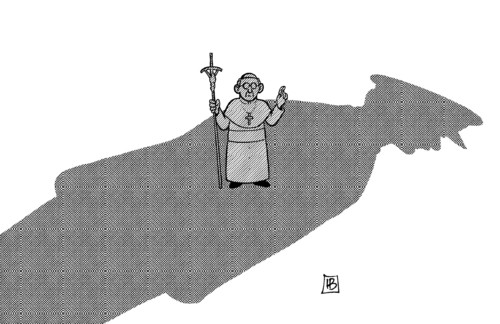 Cartoon: Schatten auf Franziskus (medium) by Harm Bengen tagged franziskus,argentinien,militaerdiktatur,papst,katholik,papstwahl,rom,katholische,kirche,vatikan,wahl,harm,bengen,cartoon,karikatur