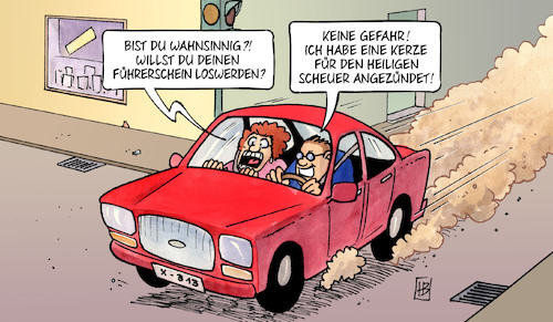 Cartoon: Scheuer und Raser (medium) by Harm Bengen tagged raser,geschwindigkeit,kfz,führerschein,kerze,heiliger,scheuer,verkehrsminister,schutz,harm,bengen,cartoon,karikatur,raser,geschwindigkeit,kfz,führerschein,kerze,heiliger,scheuer,verkehrsminister,schutz,harm,bengen,cartoon,karikatur