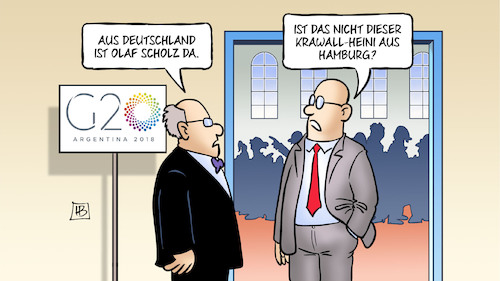 Cartoon: Scholz bei G20 (medium) by Harm Bengen tagged deutschland,olaf,scholz,finanzministertreffen,buenos,aires,krawall,hamburg,g20,harm,bengen,cartoon,karikatur,deutschland,olaf,scholz,finanzministertreffen,buenos,aires,krawall,hamburg,g20,harm,bengen,cartoon,karikatur