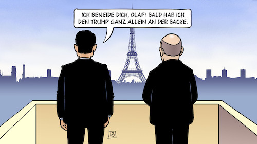 Cartoon: Scholz bei Macron (medium) by Harm Bengen tagged scholz,macron,paris,besuch,amtszeitende,wahlen,trump,neid,harm,bengen,cartoon,karikatur,scholz,macron,paris,besuch,amtszeitende,wahlen,trump,neid,harm,bengen,cartoon,karikatur