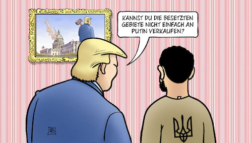 Cartoon: Selenskyj und Trump (medium) by Harm Bengen tagged besetzte,gebiete,verkaufen,selenskyj,trump,krieg,russland,usa,deal,ukraine,siegesplan,putin,harm,bengen,cartoon,karikatur,besetzte,gebiete,verkaufen,selenskyj,trump,krieg,russland,usa,deal,ukraine,siegesplan,putin,harm,bengen,cartoon,karikatur