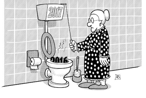 Cartoon: Silvestercartoon 1 - Weg damit (medium) by Harm Bengen tagged 2017,2016,weg,damit,silvester,jahreswechsel,susemil,toilette,wc,harm,bengen,cartoon,karikatur