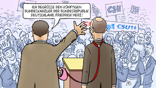 Cartoon: Söder präsentiert Merz (medium) by Harm Bengen tagged künftige,bundeskanzler,merz,halsband,leine,hundeleine,söder,csu,parteitag,harm,bengen,cartoon,karikatur,künftige,bundeskanzler,merz,halsband,leine,hundeleine,söder,csu,parteitag,harm,bengen,cartoon,karikatur