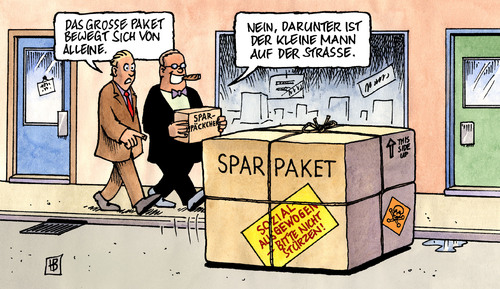 Cartoon: Sozial ausgewogen (medium) by Harm Bengen tagged sozial,ausgewogen,sparpaket,kleiner,mann,bundesregierung,haushalt,sparen,einsparungen,kürzungen,finanzen,gift,konjunktur,straße,sozial,ausgewogen,sparpaket,kleiner,bundesregierung,haushalt,einsparungen,sparen