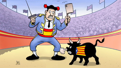 Cartoon: Spanien vs. Katalonien (medium) by Harm Bengen tagged spanien,katalonien,unabhängigkeit,separatisten,prozess,stierkampf,torero,harm,bengen,cartoon,karikatur,spanien,katalonien,unabhängigkeit,separatisten,prozess,stierkampf,torero,harm,bengen,cartoon,karikatur