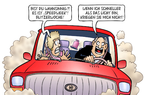 Cartoon: Speedweek 2026 (medium) by Harm Bengen tagged blitzmarathon,blitzermarathon,speedweek,lichtgeschwindigkeit,geschwindigkeit,polizei,kontrolle,kfz,angst,panik,harm,bengen,cartoon,karikatur,blitzmarathon,blitzermarathon,speedweek,lichtgeschwindigkeit,geschwindigkeit,polizei,kontrolle,kfz,angst,panik,harm,bengen,cartoon,karikatur