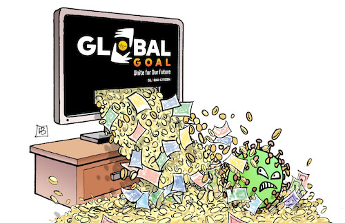 Cartoon: Spendenmarathon (medium) by Harm Bengen tagged global,goal,spendenmarathon,tv,konzert,spendensammlung,virus,geld,corona,harm,bengen,cartoon,karikatur,global,goal,spendenmarathon,tv,konzert,spendensammlung,virus,geld,corona,harm,bengen,cartoon,karikatur