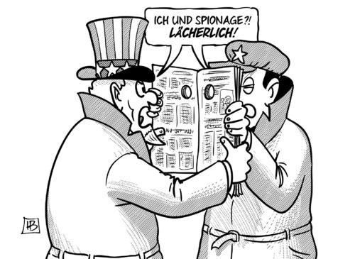 Cartoon: Spionage China-USA (medium) by Harm Bengen tagged spionage,china,usa,nsa,internet,wirtschaftsspionage,hacker,it,computer,harm,bengen,cartoon,karikatur