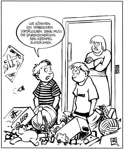 Cartoon: Spurensicherung (medium) by Harm Bengen tagged verbrechen,kriminalität,einbruch,einbrecher,polizei,kinder,kind,jugendliche,zimmer,ordnung,familie,erziehung,chaos,durcheinander,kripo,spurensicherung,pädagogik,mutter,kinderzimmer,gesellschaft