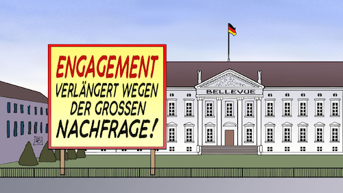 Cartoon: Steinmeiers zweite Amtszeit (medium) by Harm Bengen tagged engagement,verlängert,nachfrage,steinmeier,bundespräsident,bellevue,plakat,wiederwahl,harm,bengen,cartoon,karikatur,engagement,verlängert,nachfrage,steinmeier,bundespräsident,bellevue,plakat,wiederwahl,harm,bengen,cartoon,karikatur