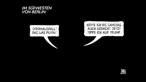Cartoon: Stromausfall Berlin (medium) by Harm Bengen tagged stromausfall,berlin,putin,trump,usa,venezuela,schwarz,harm,bengen,cartoon,karikatur,stromausfall,berlin,putin,trump,usa,venezuela,schwarz,harm,bengen,cartoon,karikatur
