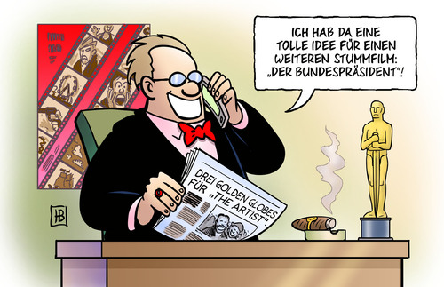 Cartoon: Stummfilm (medium) by Harm Bengen tagged stummfilm,golden,globe,kino,film,movie,medien,journalisten,transparenz,krieg,bild,bildzeitung,drohen,drohung,rubikon,affaere,unternehmer,wulff,bundespraesident,maschmeyer,geerkens,anwalt,kredit,vorteil,vorteilsnahme,zinsen,bestechung,korruption,anzeigen,ruecktritt,mitleid,diekmann,doepfner,stummfilm,golden globe,film,medien,transparenz,bild,bildzeitung,wulff,golden,globe