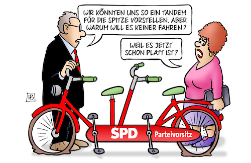 Cartoon: Tandem (medium) by Harm Bengen tagged tandem,spitze,fahren,platt,reifen,wahlen,spd,nahles,rücktritt,parteivorsitzender,fraktionsvorsitzender,harm,bengen,cartoon,karikatur,tandem,spitze,fahren,platt,reifen,wahlen,spd,nahles,rücktritt,parteivorsitzender,fraktionsvorsitzender,harm,bengen,cartoon,karikatur