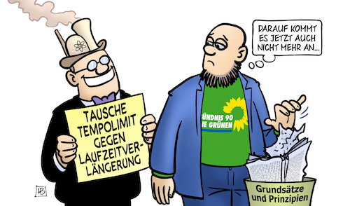 Cartoon: Tempolimit gegen Laufzeit (medium) by Harm Bengen tagged tempolimit,akw,atomkraft,laufzeitverlaengerung,grundsätze,prinzipien,gruene,abfall,papierkorb,harm,bengen,cartoon,karikatur,tempolimit,akw,atomkraft,laufzeitverlaengerung,grundsätze,prinzipien,gruene,abfall,papierkorb,harm,bengen,cartoon,karikatur