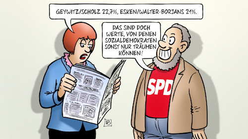 Cartoon: Traumergebnis (medium) by Harm Bengen tagged geywitz,scholz,esken,walter,borjans,spd,vorsitz,doppelspitze,wahl,mitgliederbefragung,werte,sozialdemokraten,zeitung,lesen,harm,bengen,cartoon,karikatur,geywitz,scholz,esken,walter,borjans,spd,vorsitz,doppelspitze,wahl,mitgliederbefragung,werte,sozialdemokraten,zeitung,lesen,harm,bengen,cartoon,karikatur