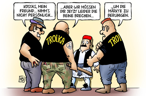 Cartoon: Troika beruhigt (medium) by Harm Bengen tagged troika,ezb,eu,iwf,imf,internationaler,währungsfonds,international,monetary,fund,griechenland,geld,euro,eurokrise,schulden,rettungsschirme,esm,esfs,lagarde,hilfe,hilfsgelder,pleite,bankrott,staatsbankrott,staatshaushalt