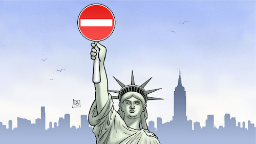 Cartoon: Trumps Einreiseverbote (medium) by Harm Bengen tagged einreiseverbote,einreisestopp,durchfahrt,verboten,verkehrsschild,freiheitsstatue,liberty,trump,usa,harm,bengen,cartoon,karikatur,einreiseverbote,einreisestopp,durchfahrt,verboten,verkehrsschild,freiheitsstatue,liberty,trump,usa,harm,bengen,cartoon,karikatur