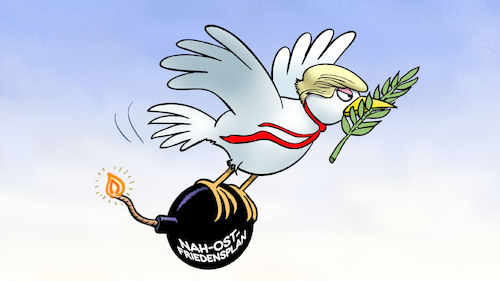 Cartoon: Trumps Friedensplan (medium) by Harm Bengen tagged nahost,israel,palästina,friedensplan,friedenstaube,frisur,bombe,trump,usa,harm,bengen,cartoon,karikatur,nahost,israel,palästina,friedensplan,friedenstaube,frisur,bombe,trump,usa,harm,bengen,cartoon,karikatur