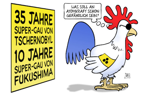 Cartoon: Tschernobyl und Frankreich (medium) by Harm Bengen tagged 35,supergau,tschernobyl,10,fukushima,atomkraft,gefährlich,frankreich,gallischer,hahn,blind,harm,bengen,cartoon,karikatur,35,supergau,tschernobyl,10,fukushima,atomkraft,gefährlich,frankreich,gallischer,hahn,blind,harm,bengen,cartoon,karikatur